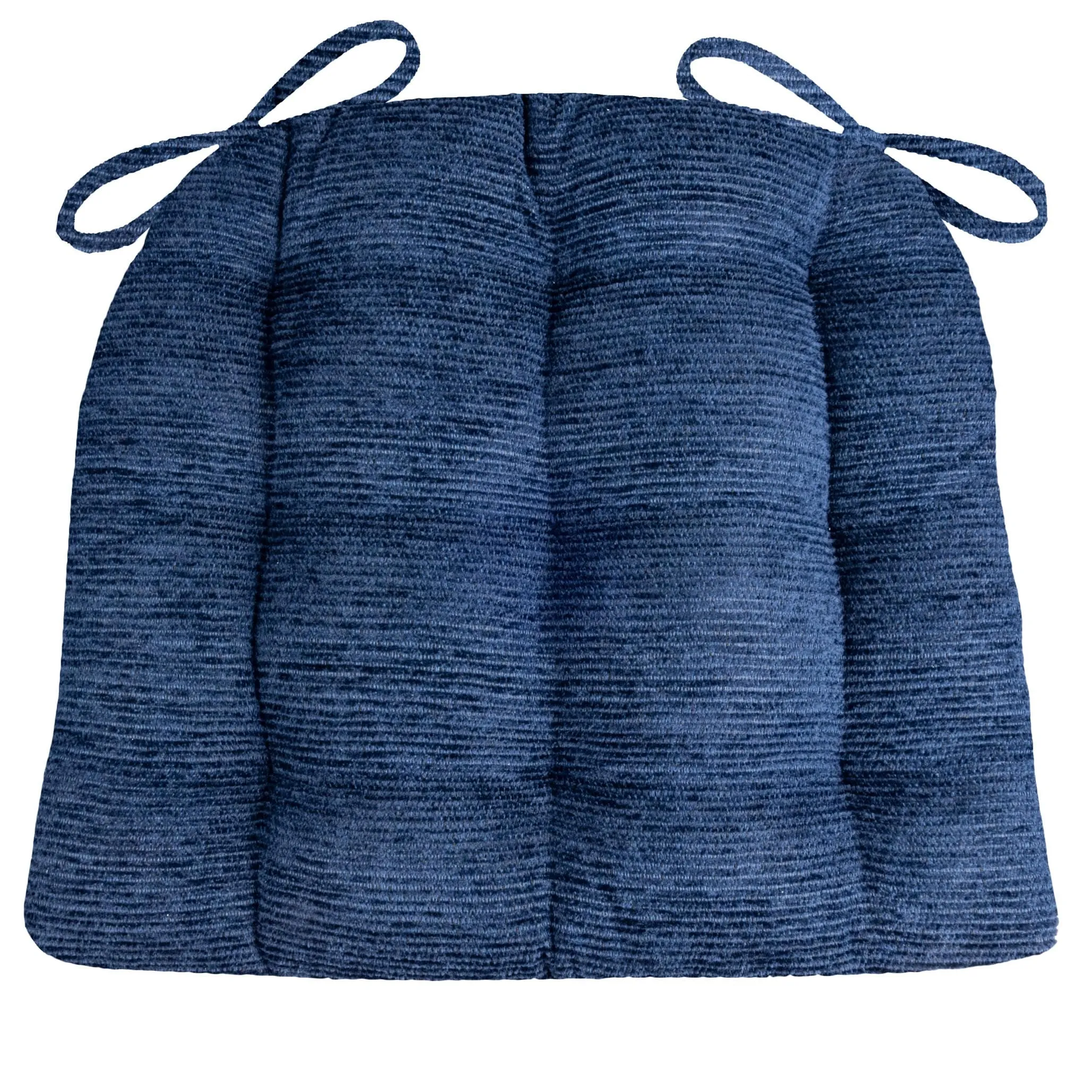 Chenille Rib Navy Blue Dining Chair Pad with Ties - Latex Foam Fill