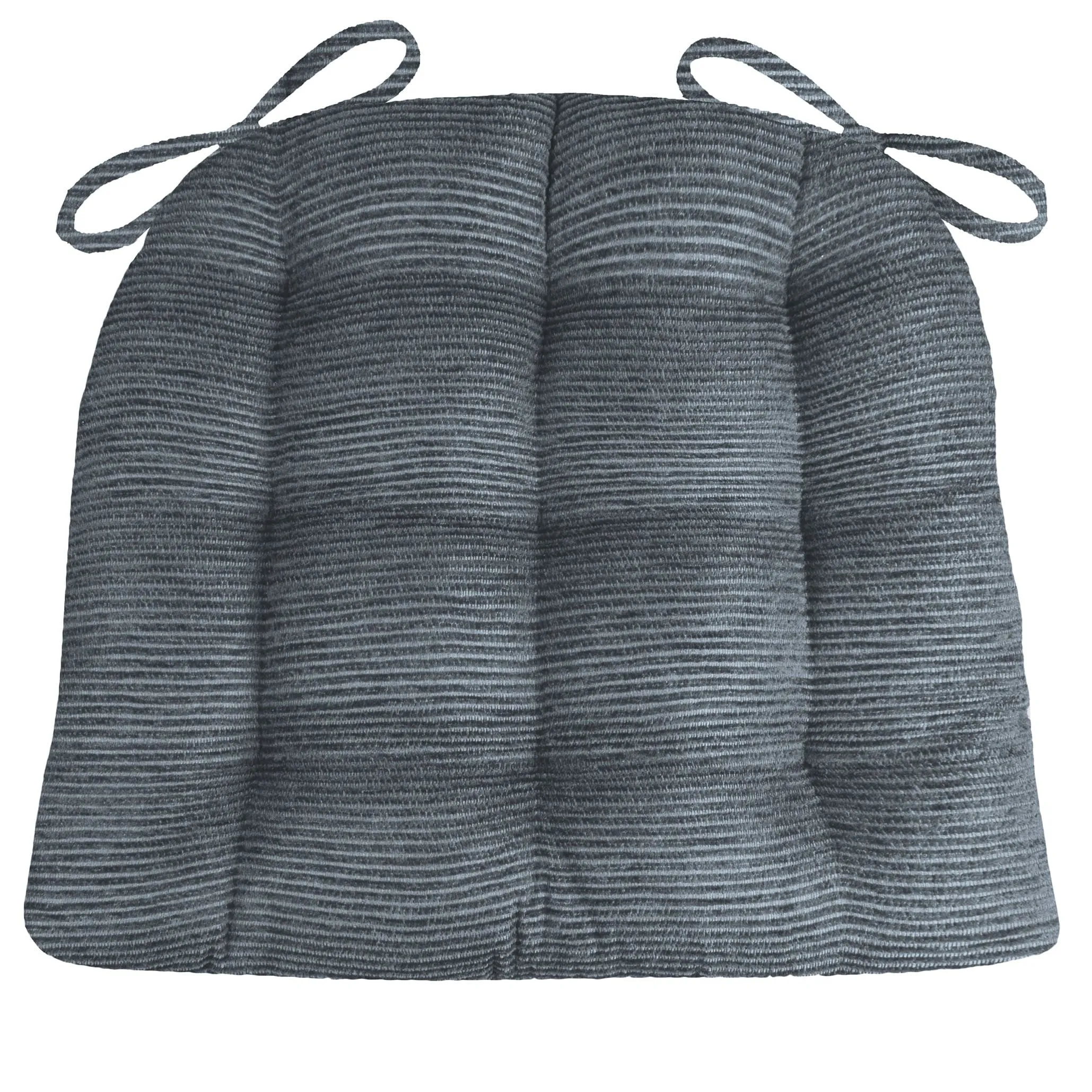 Chenille Rib Slate Grey Dining Chair Pad with Ties - Latex Foam Fill