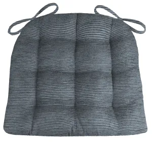 Chenille Rib Slate Grey Dining Chair Pad with Ties - Latex Foam Fill