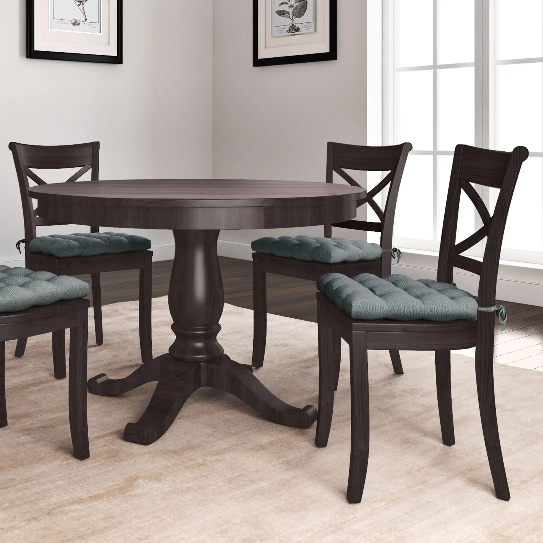 Chenille Rib Slate Grey Dining Chair Pad with Ties - Latex Foam Fill
