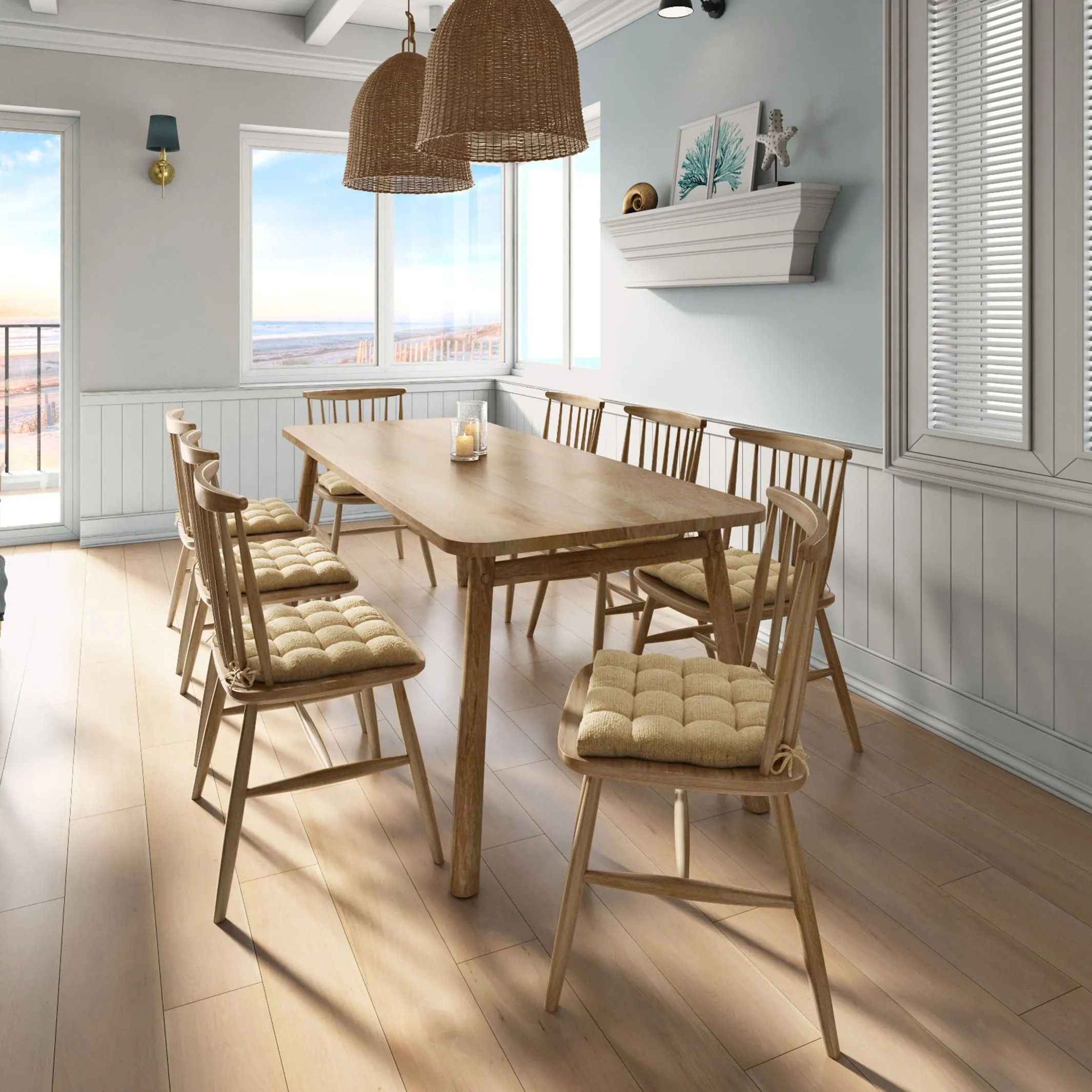 Chenille Rib Tan Dining Chair Pad with Ties - Latex Foam Fill
