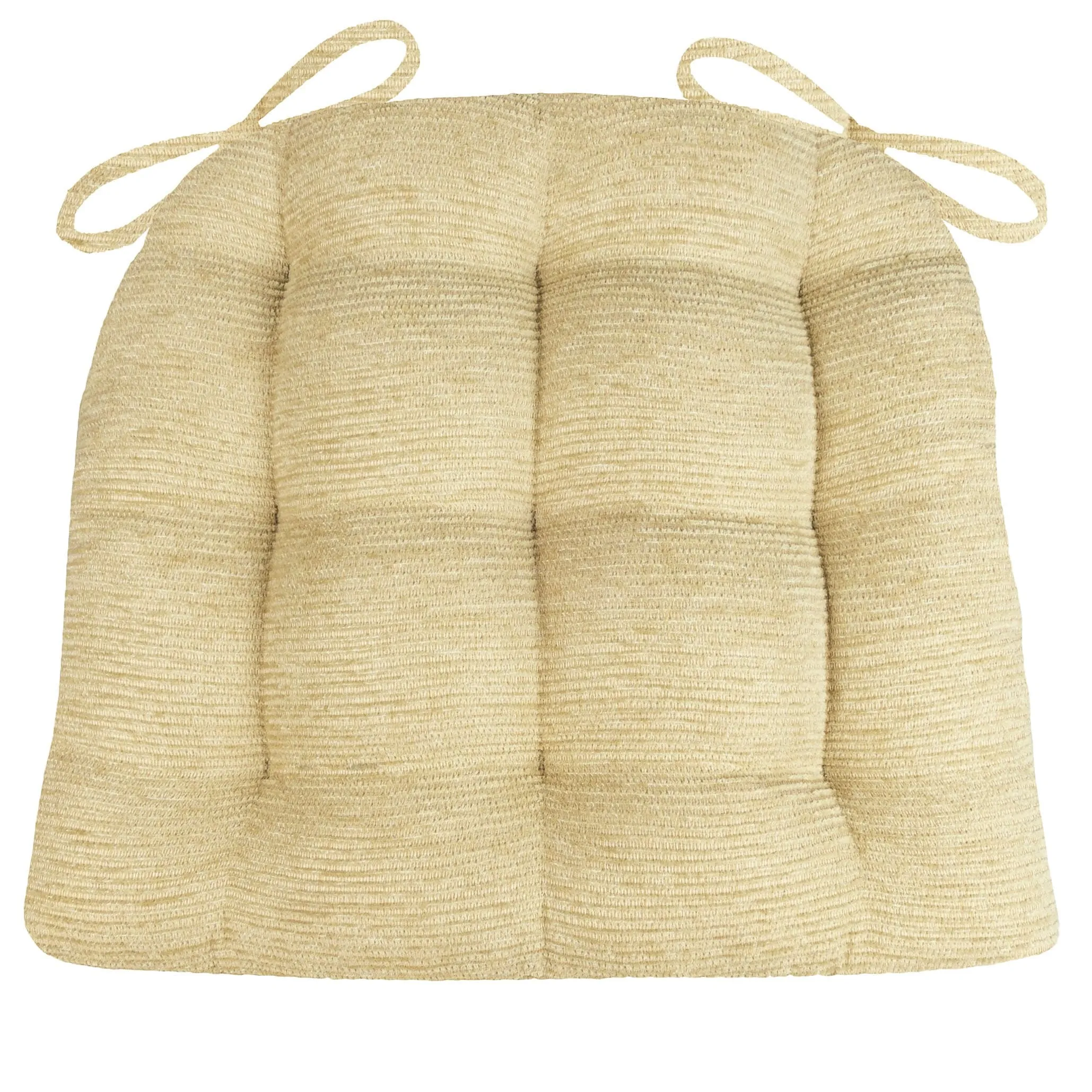 Chenille Rib Tan Dining Chair Pad with Ties - Latex Foam Fill