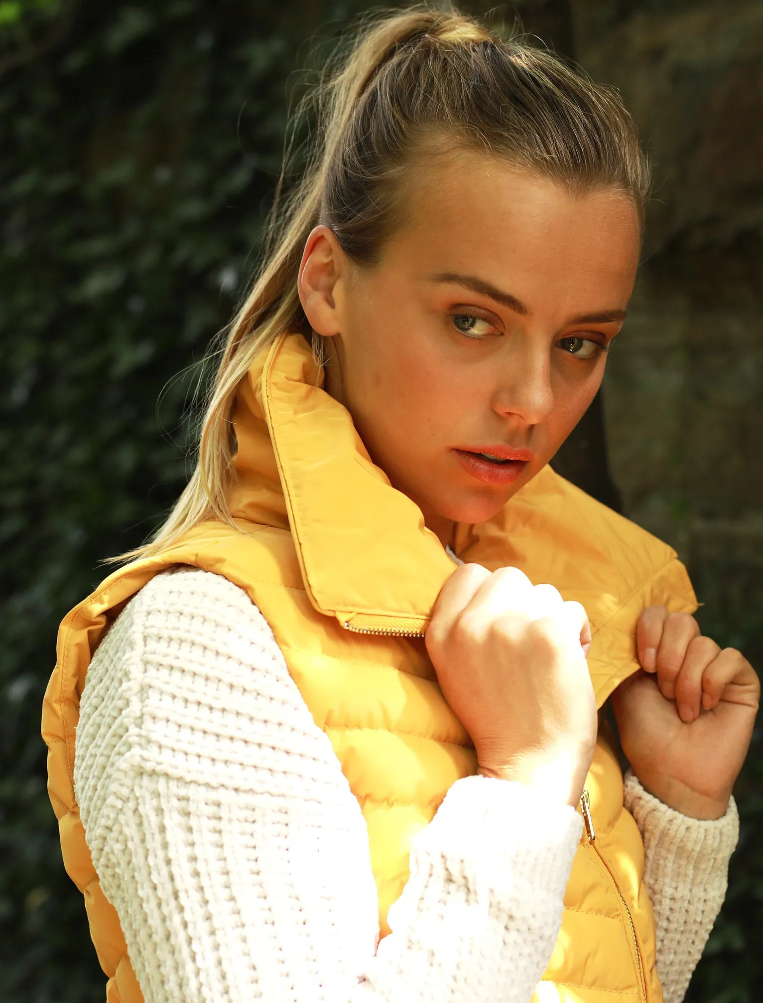 Chervil Padded Gilet With Funnel Neck In Old Gold - Tokyo Laundry
