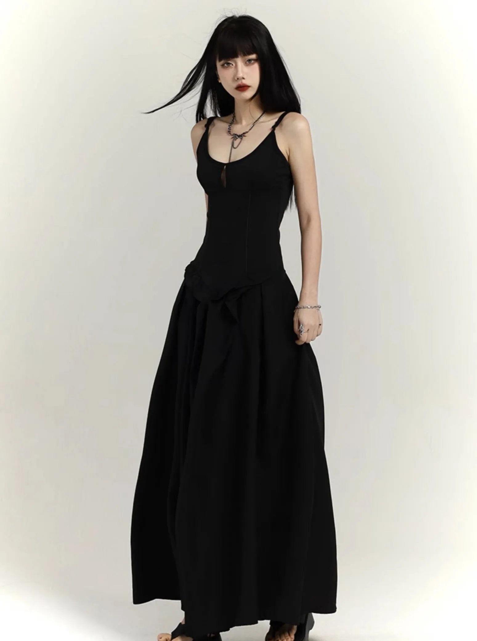 Chinese Black Long Slip Dress