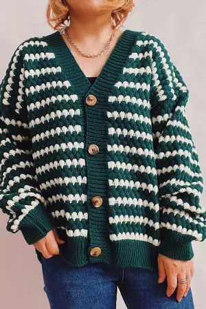 Colorblock Stripes V Neck Button Cardigan
