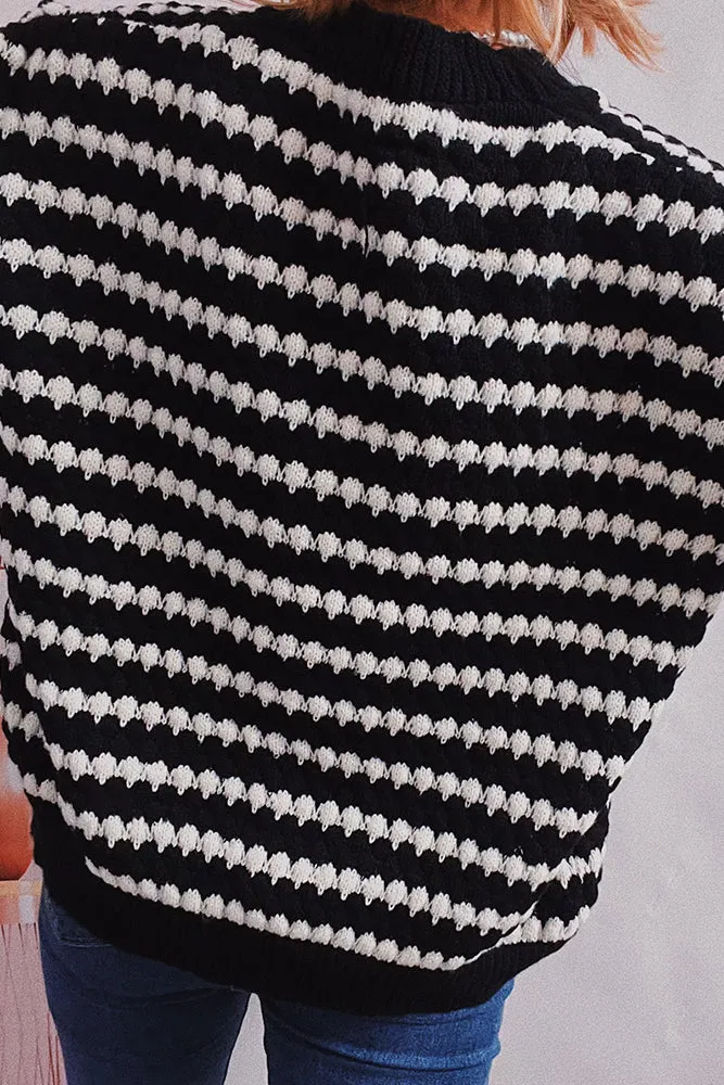Colorblock Stripes V Neck Button Cardigan