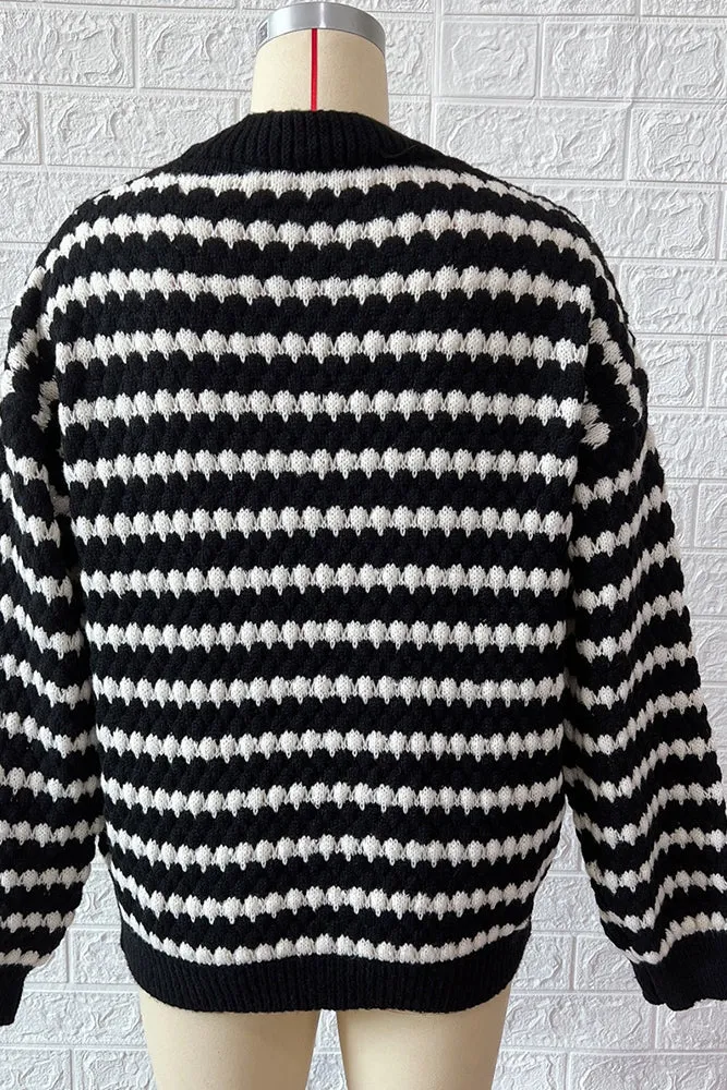 Colorblock Stripes V Neck Button Cardigan