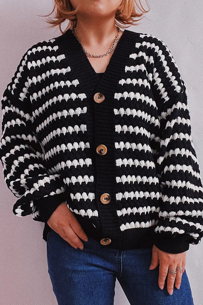 Colorblock Stripes V Neck Button Cardigan