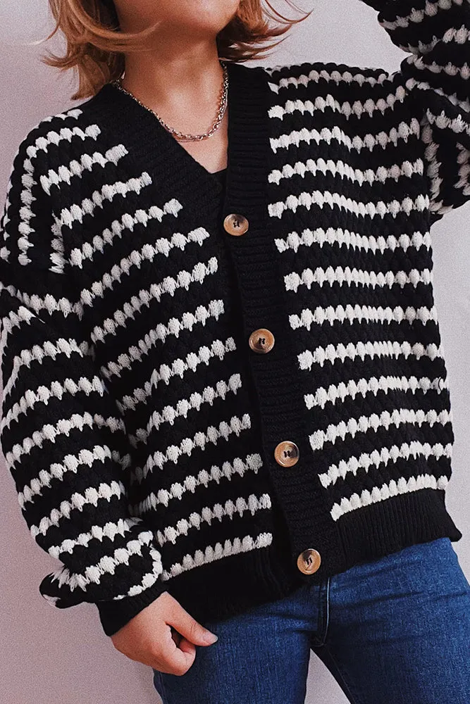 Colorblock Stripes V Neck Button Cardigan