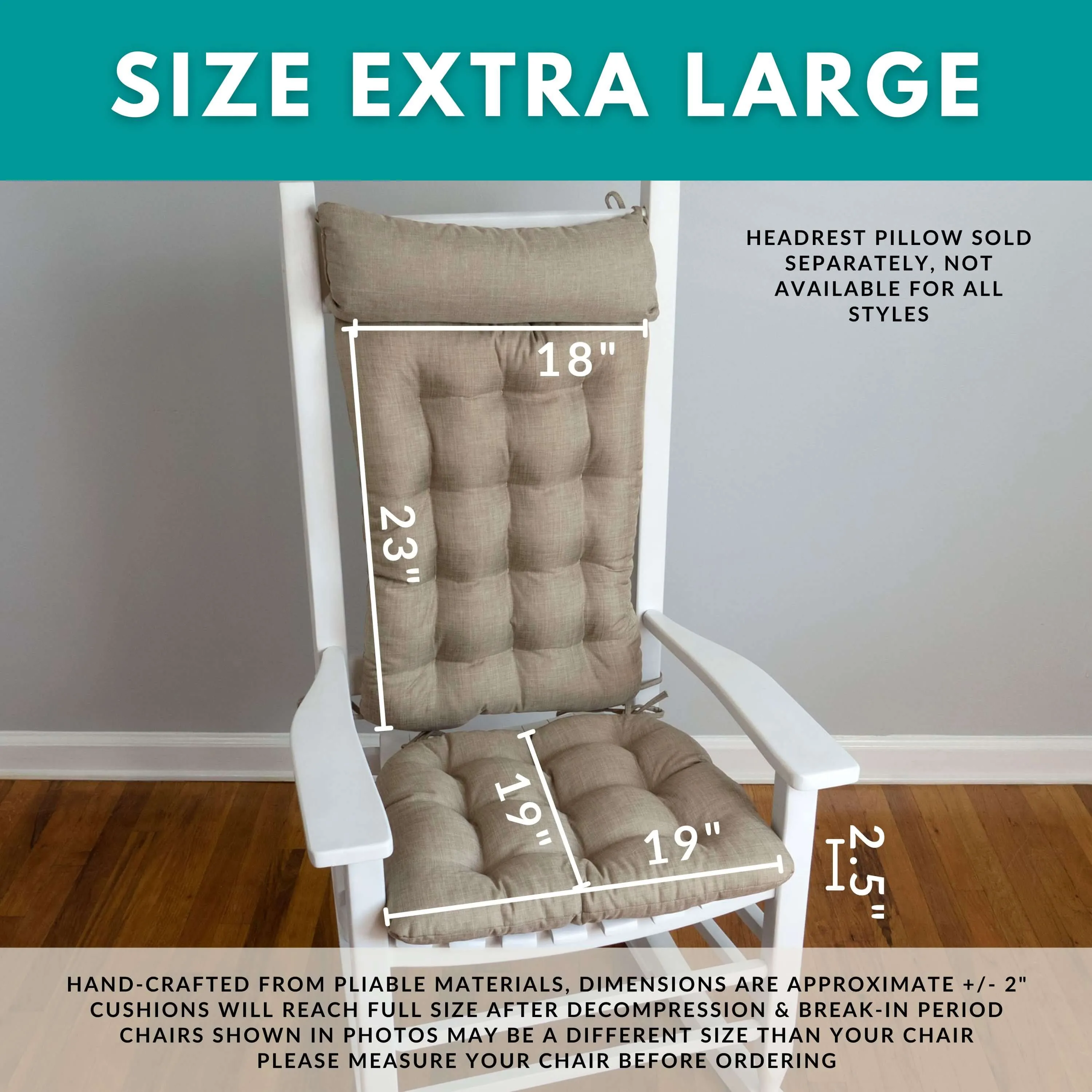 Corduroy Brown Rocking Chair Pads - Never Flatten Rocker Chair Cushion