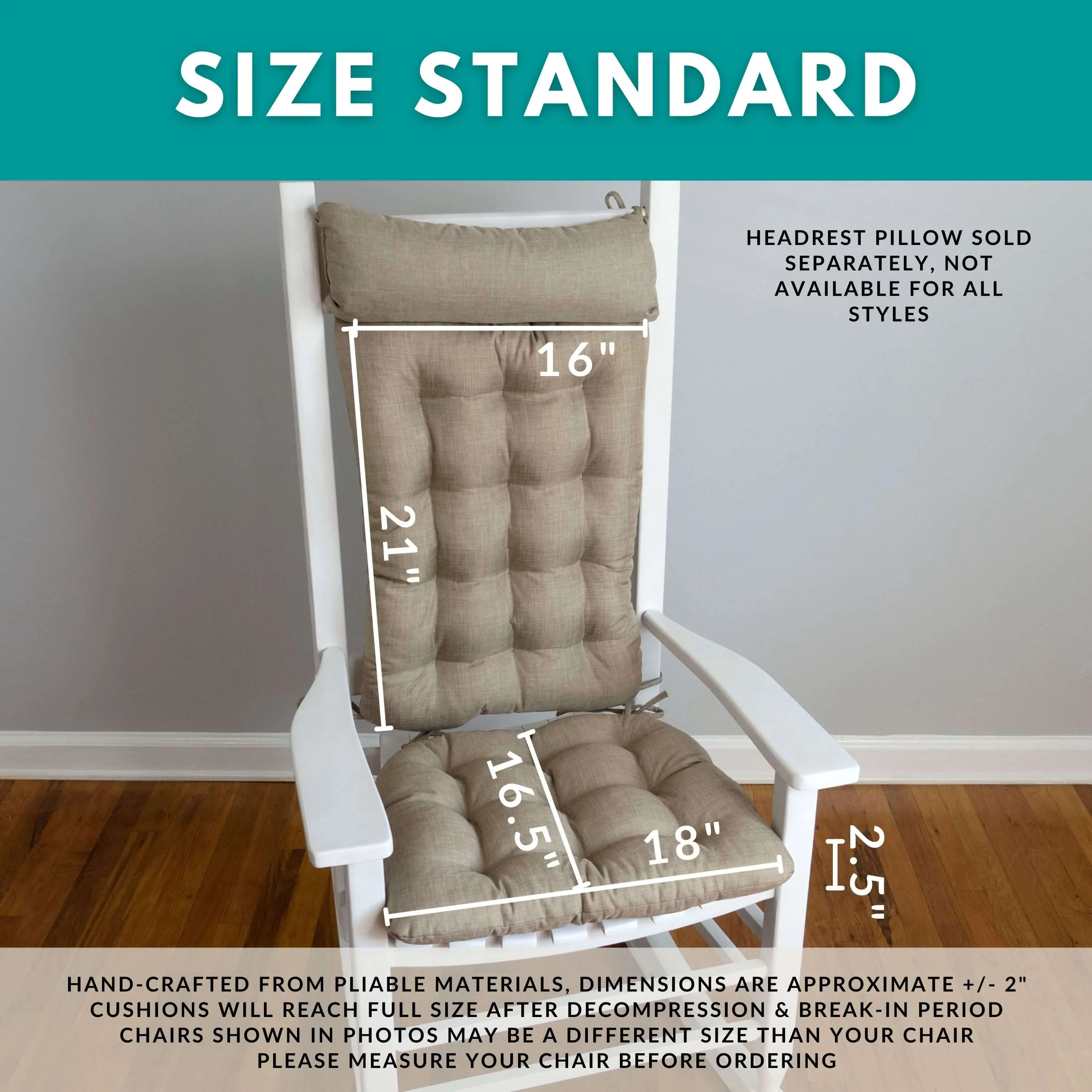Corduroy Brown Rocking Chair Pads - Never Flatten Rocker Chair Cushion