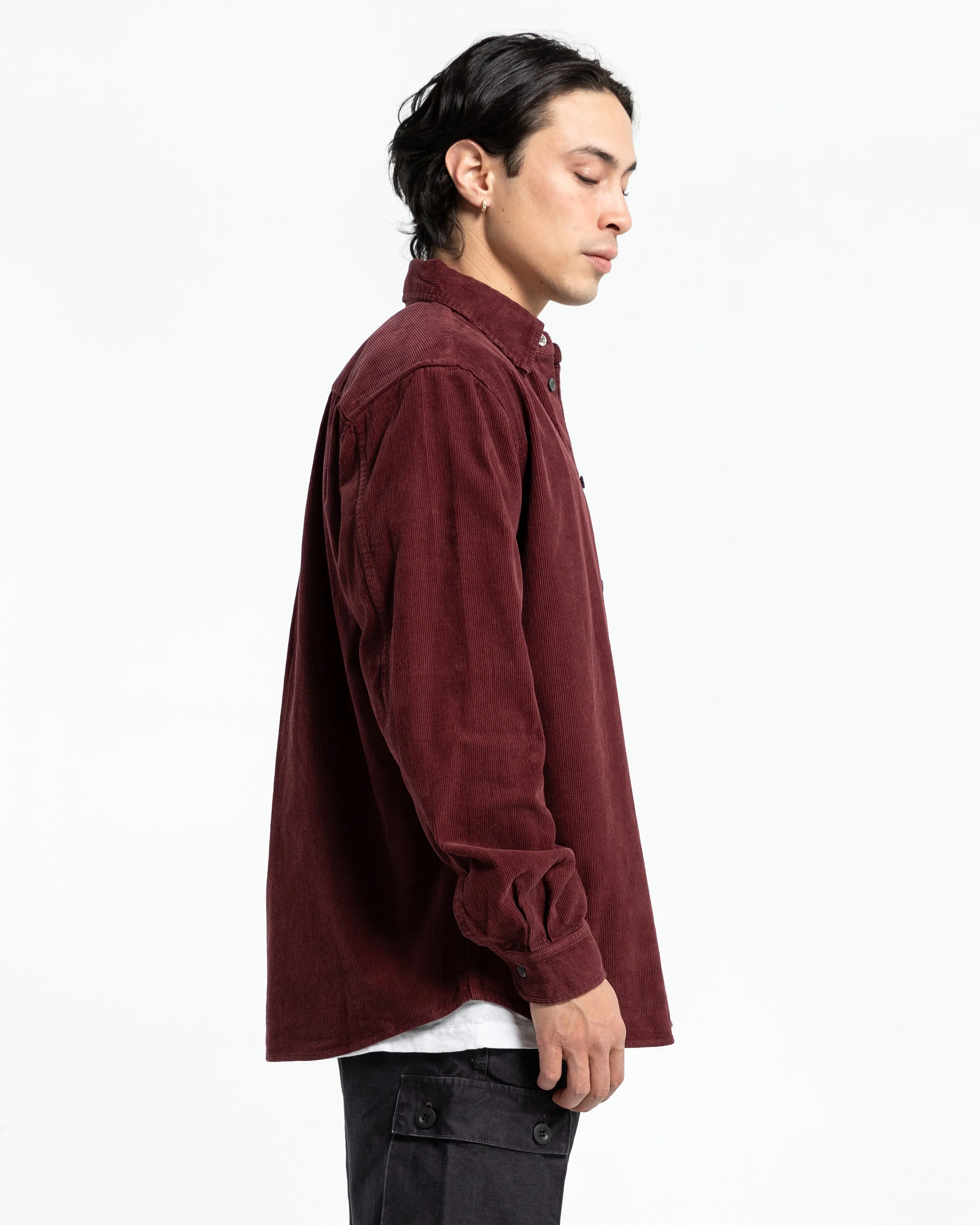 Corduroy Cloak Button Up in Burgundy