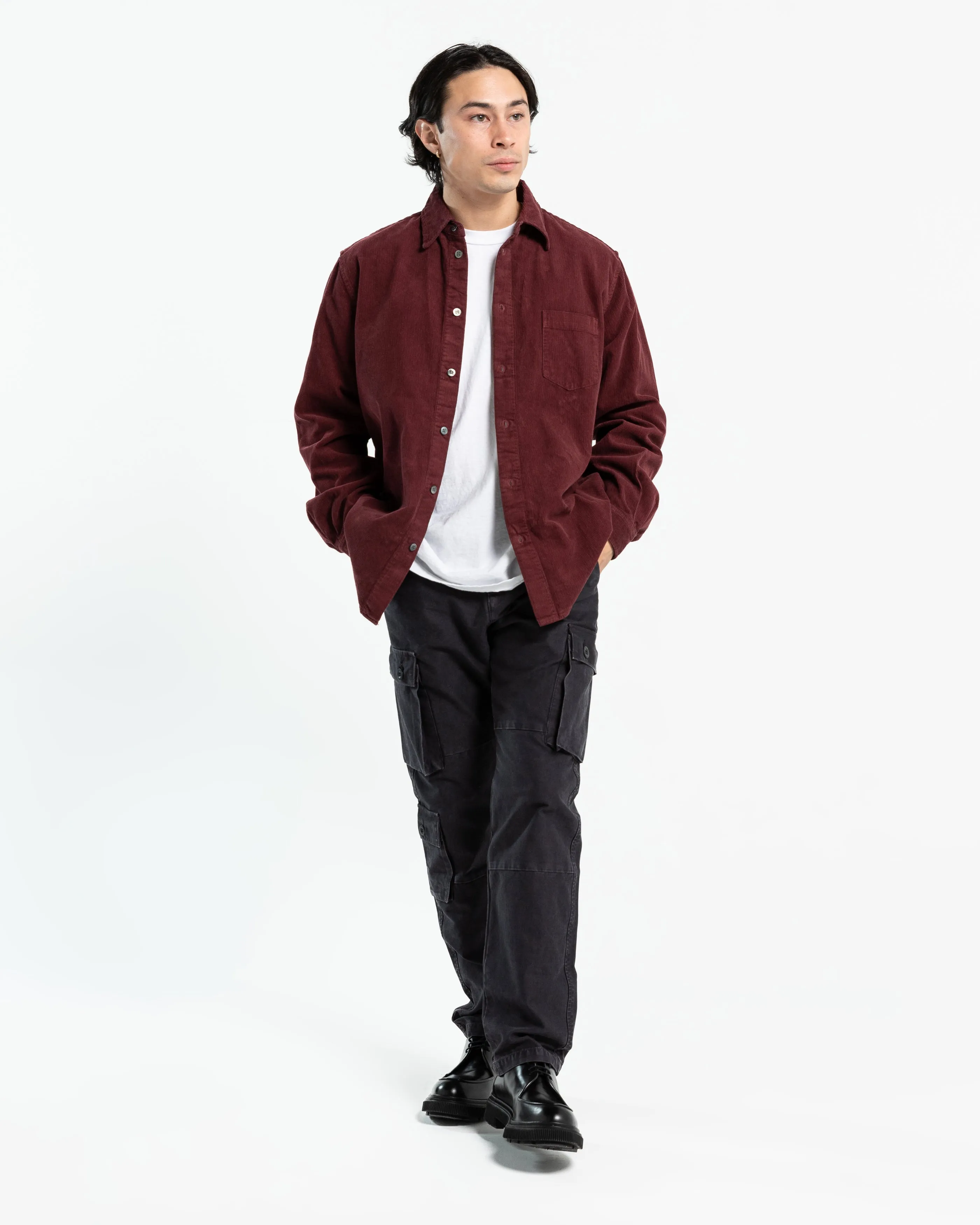 Corduroy Cloak Button Up in Burgundy