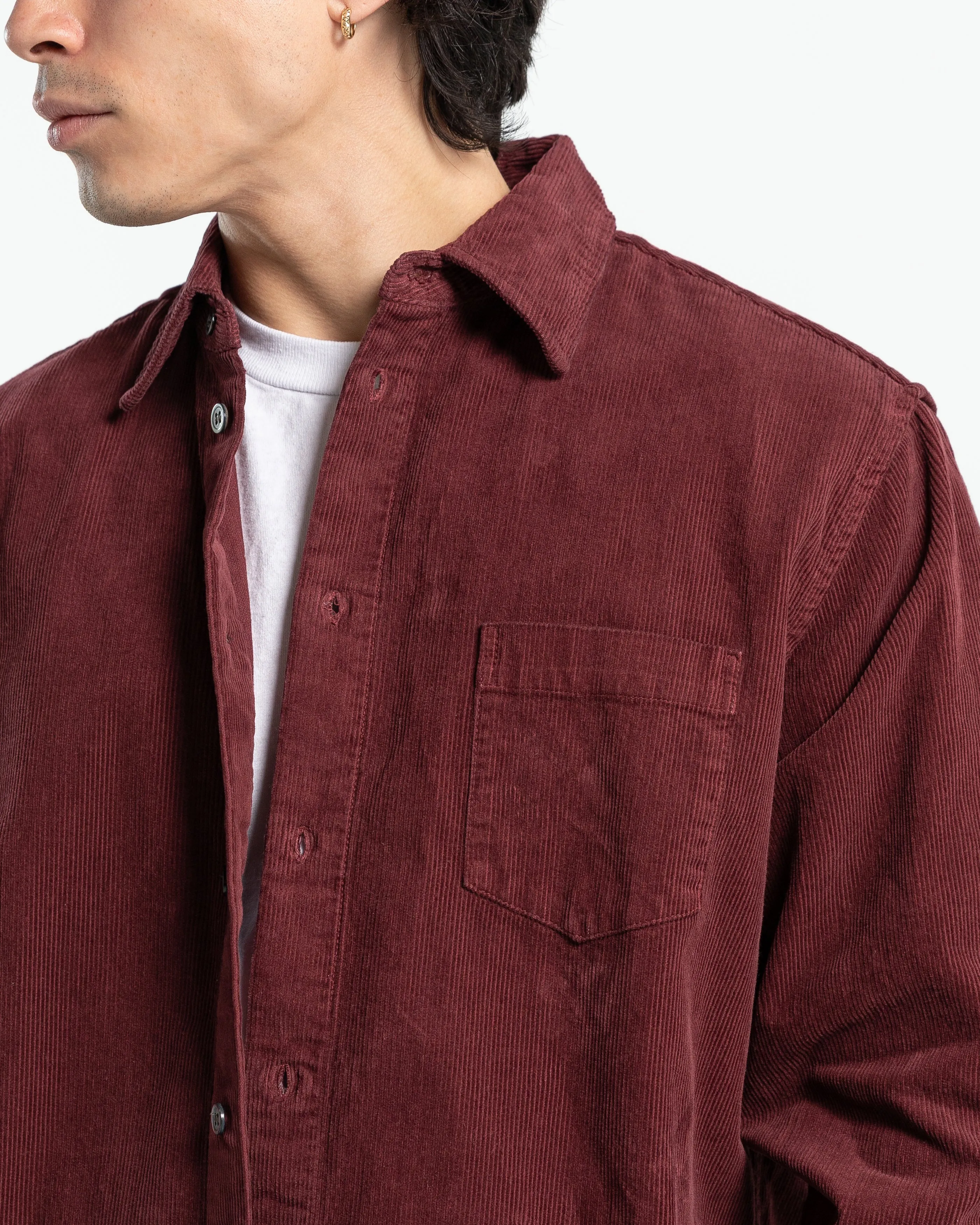 Corduroy Cloak Button Up in Burgundy