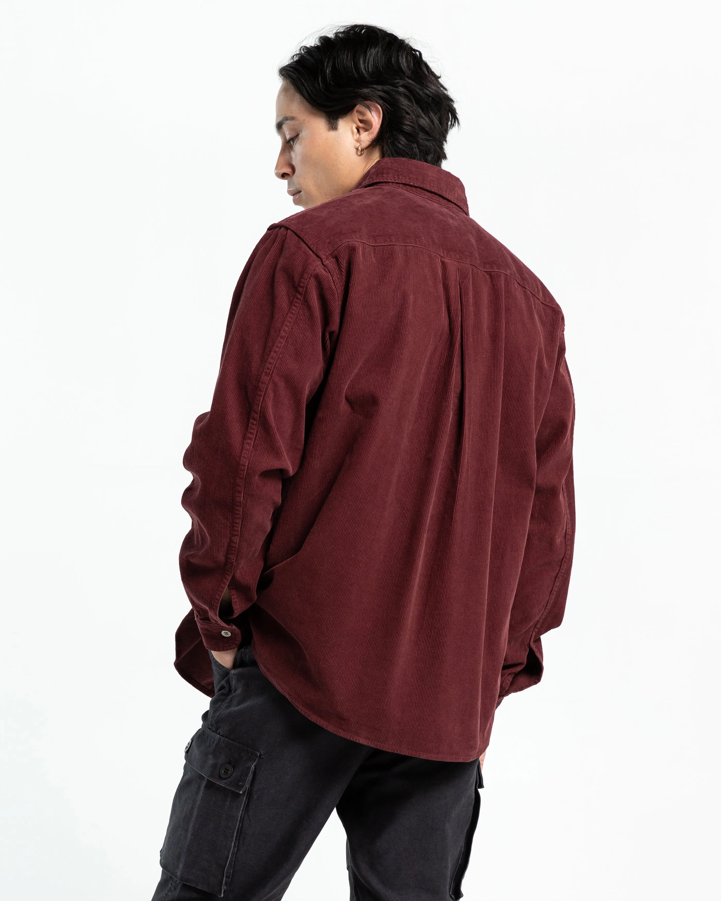 Corduroy Cloak Button Up in Burgundy