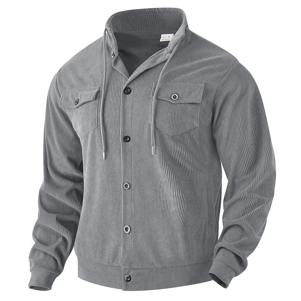 CORDUROY COLLAR JACKET RETRO MULTI POCKET WORKWEAR JACKET