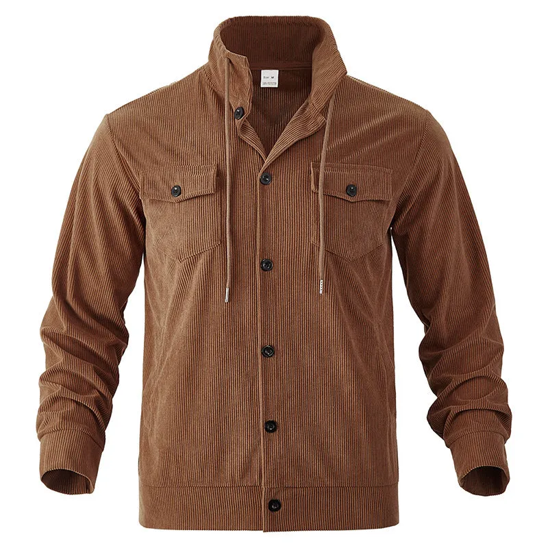 CORDUROY COLLAR JACKET RETRO MULTI POCKET WORKWEAR JACKET