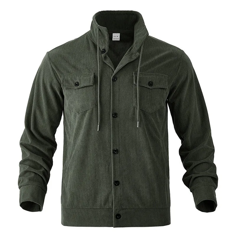 CORDUROY COLLAR JACKET RETRO MULTI POCKET WORKWEAR JACKET