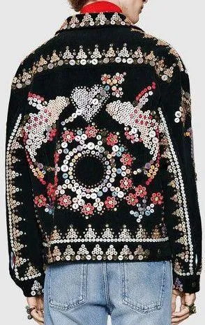 Corduroy Jacket With Buttons Embroidery