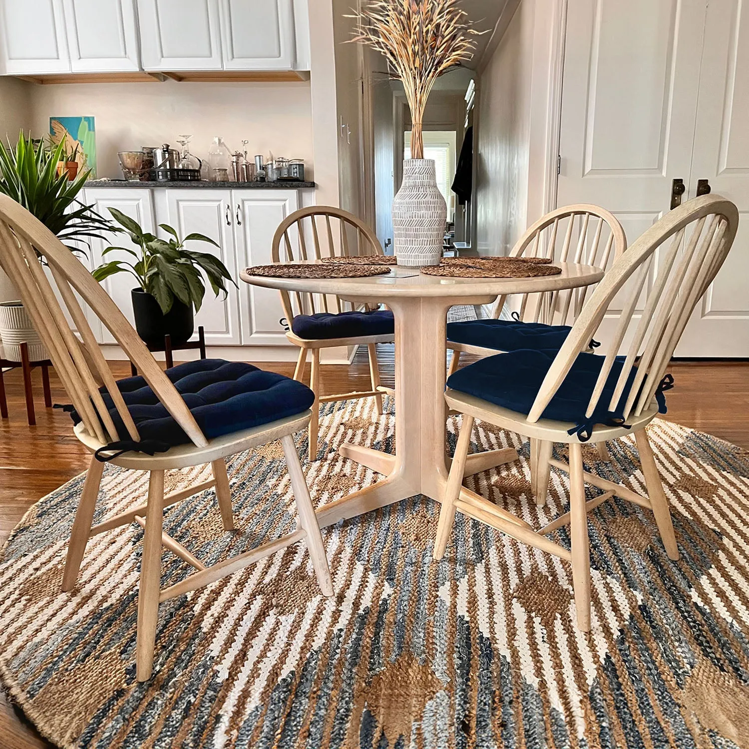 Corduroy Navy Blue Dining Chair Pad - Never Flatten Chair Cushion