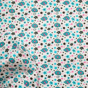Cotton Corduroy Prints Design 21 Blue Florals on White