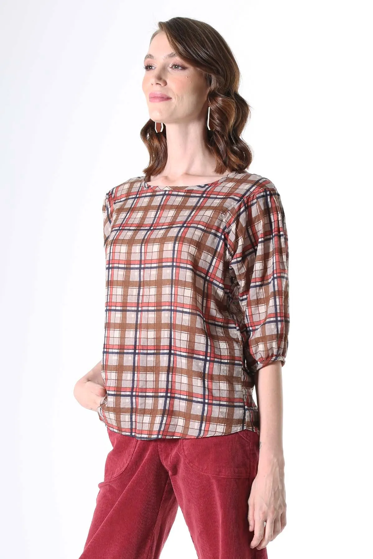 Crossways Blouse Mocha in Seersucker