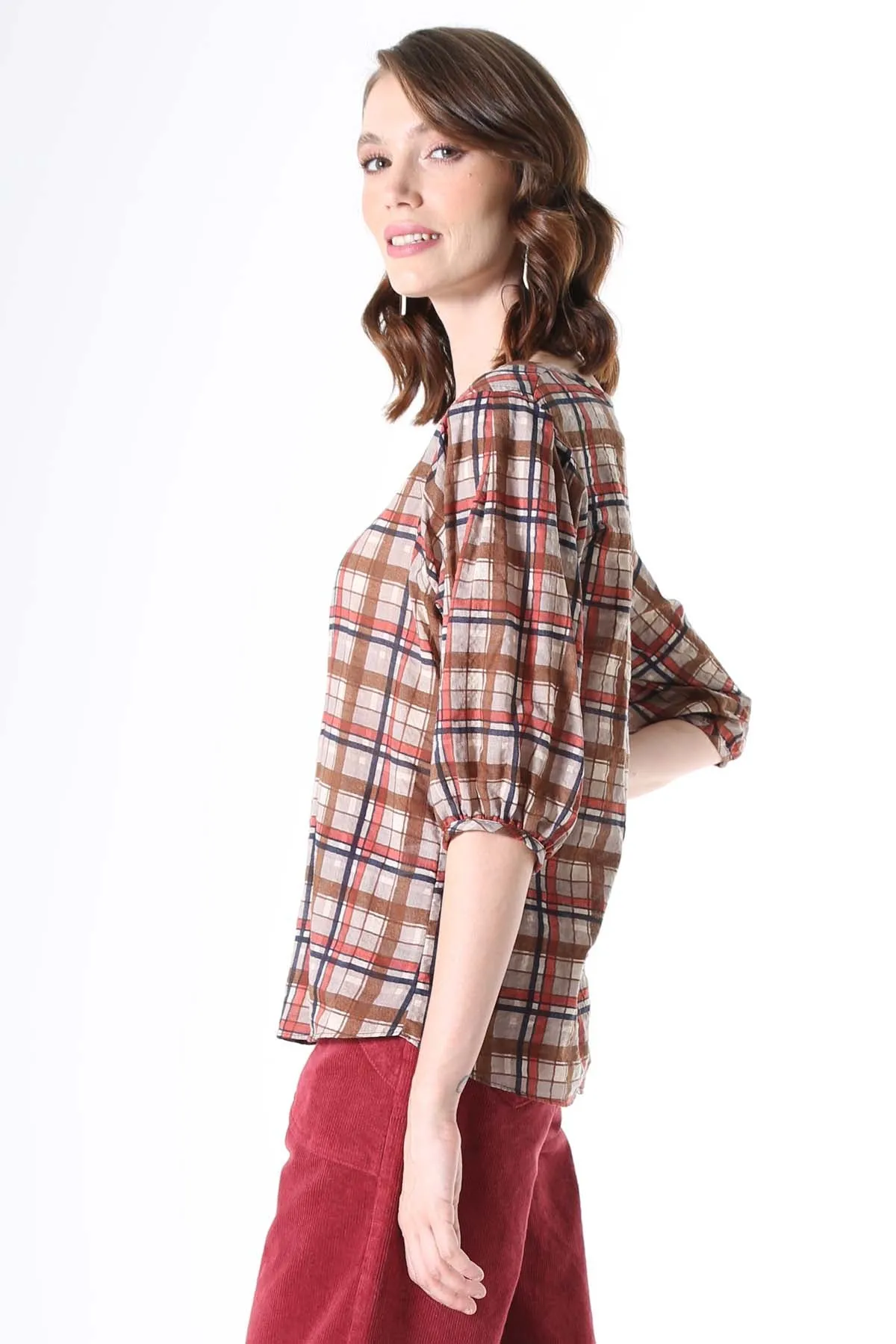 Crossways Blouse Mocha in Seersucker