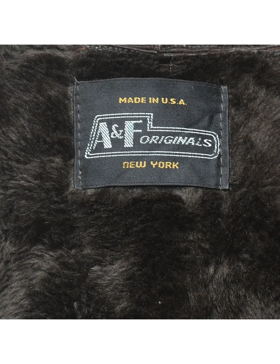 Dark Brown Faux Fur Lined Suede Coat - S