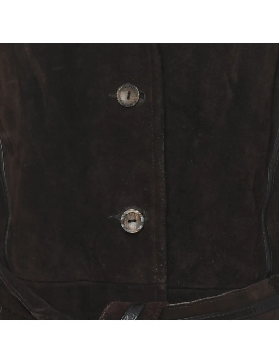 Dark Brown Faux Fur Lined Suede Coat - S