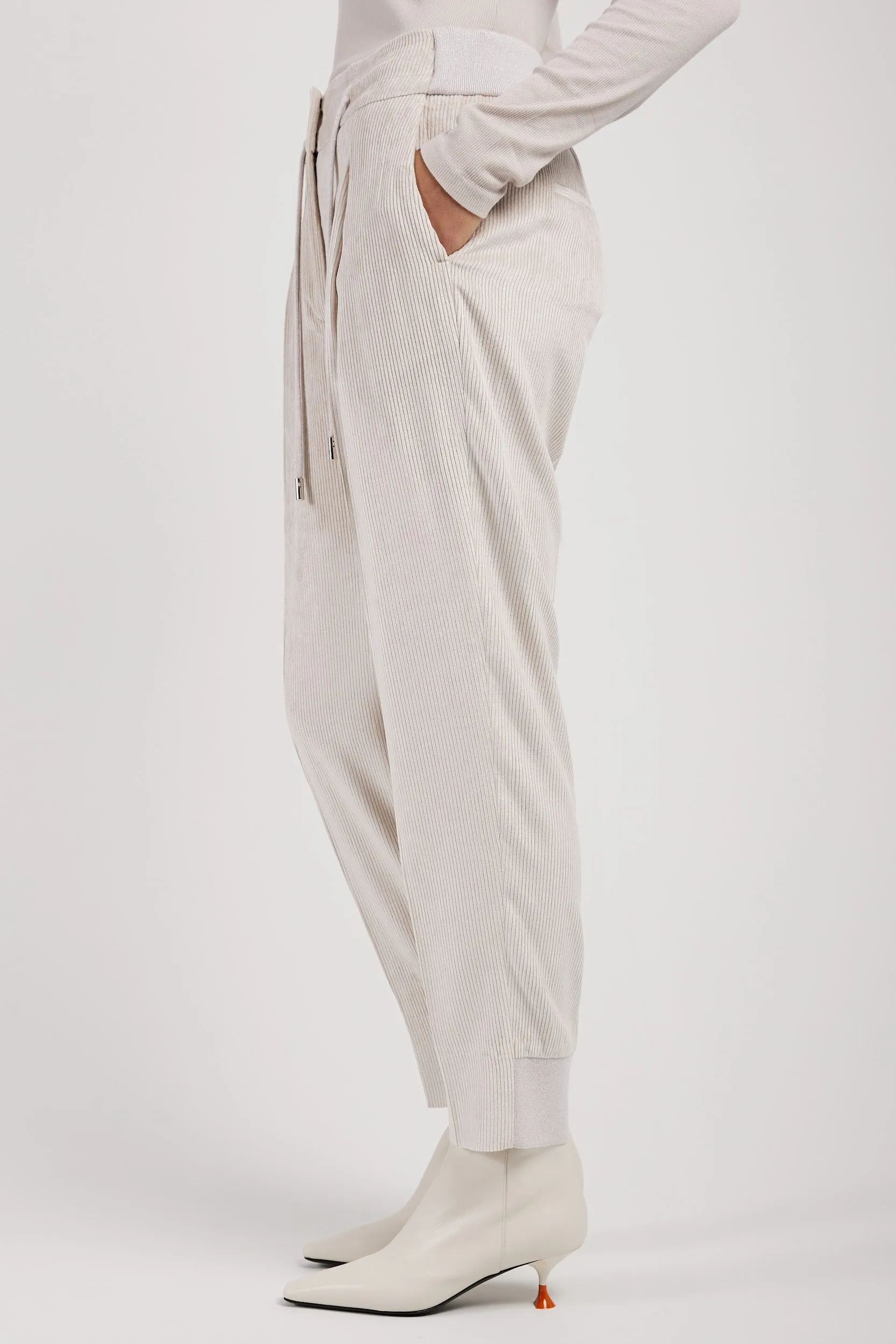 Drawstring Corduroy Tricot Pant in Marble Dust