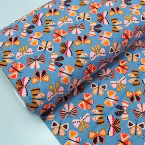 Dressmaking Cotton Needlecord - Blue - Painted Lady Butterfly