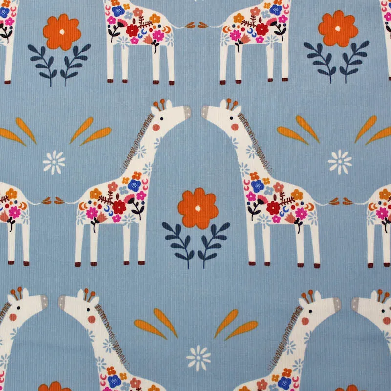 Dressmaking Needlecord - Pale Blue - Kissing Giraffes