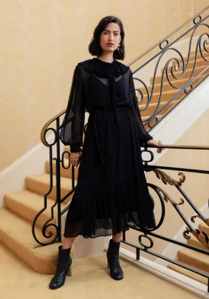 Eloise Tiered Hem Midi Dress In Black