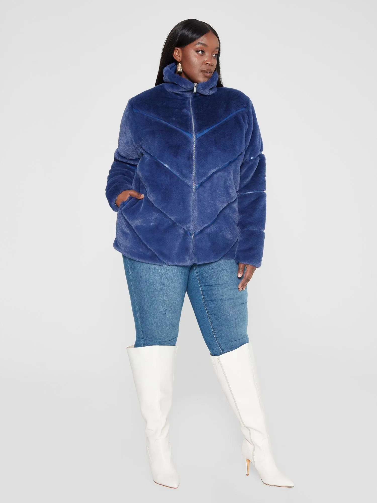Fashion To Figure - Alayna Chevron Faux Fur Coat