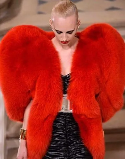 Faux-Fur Heart Cape Coat in Red