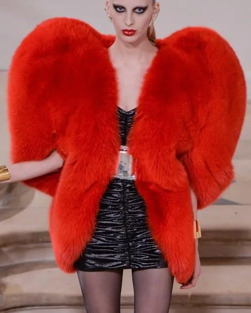 Faux-Fur Heart Cape Coat in Red