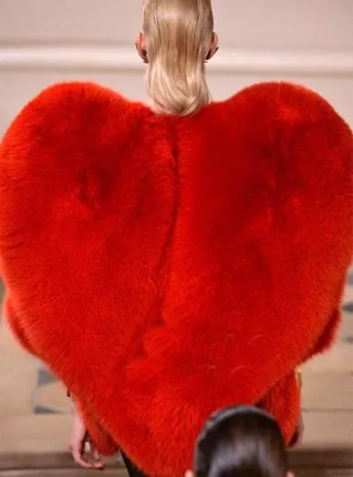 Faux-Fur Heart Cape Coat in Red