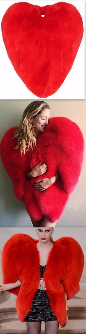 Faux-Fur Heart Cape Coat in Red