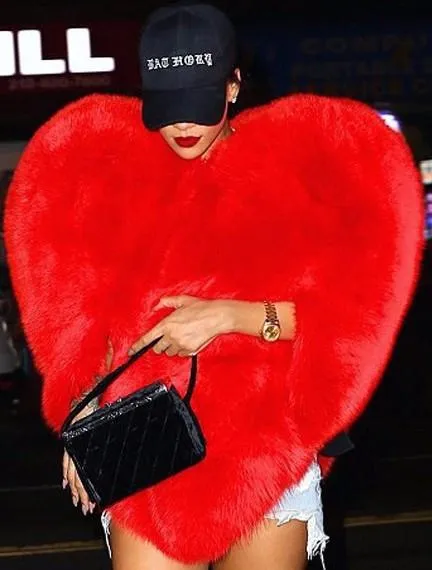 Faux-Fur Heart Cape Coat in Red