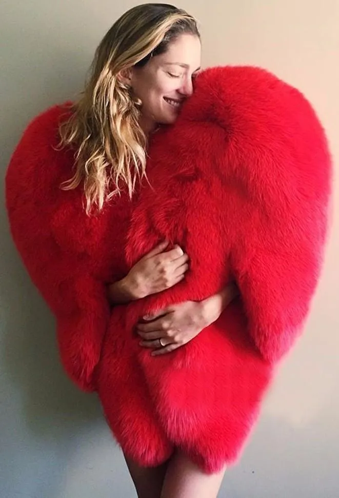 Faux-Fur Heart Cape Coat in Red