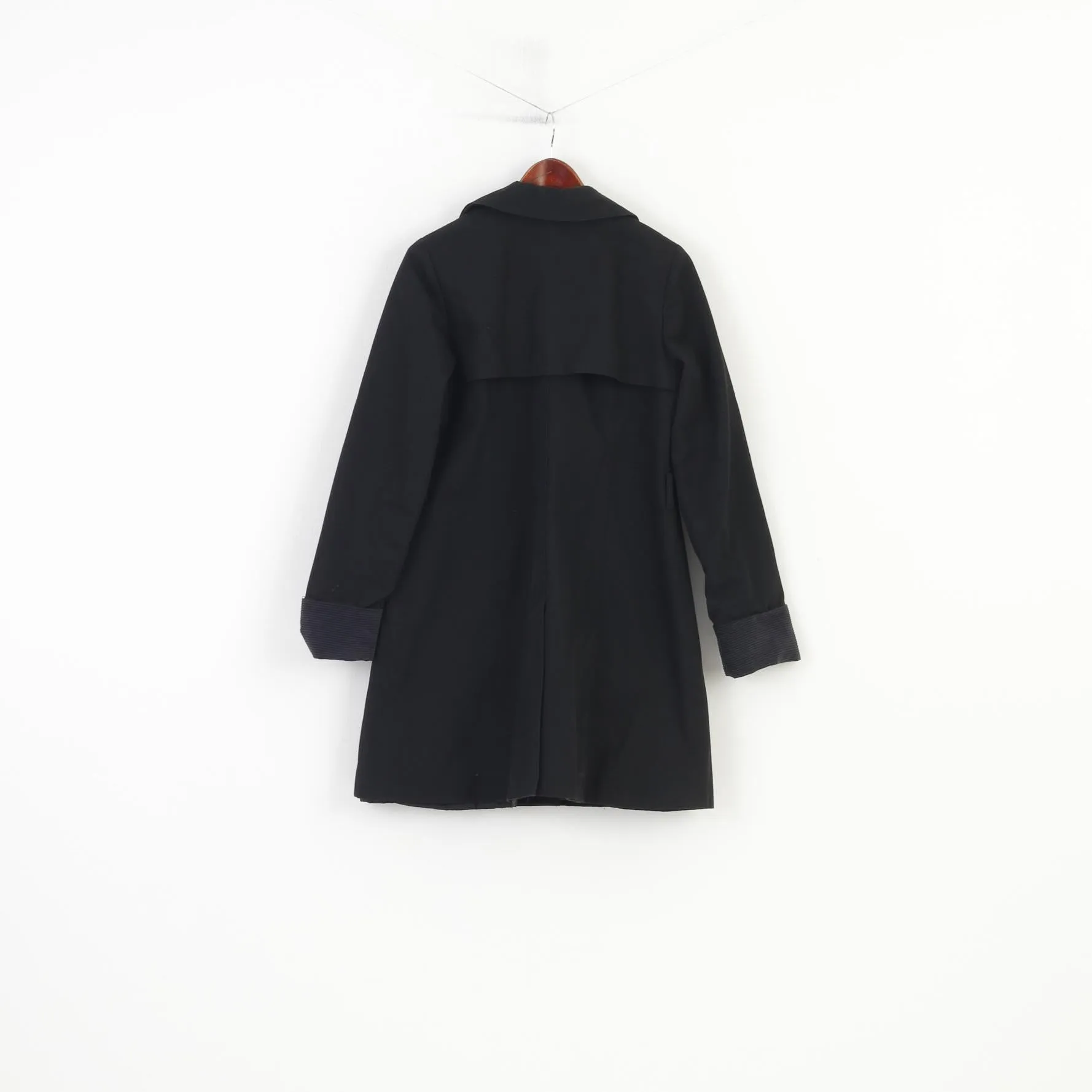 Fenno-Sport Women 38 M Coat Padded Black Double Breasted Trench Vintage Collar Pockets Jacket Top