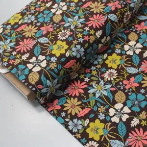 Floral Dressmaking Needlecord - Brown - Balcony Garden