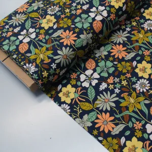 Floral Dressmaking Needlecord - Navy - Show Garden