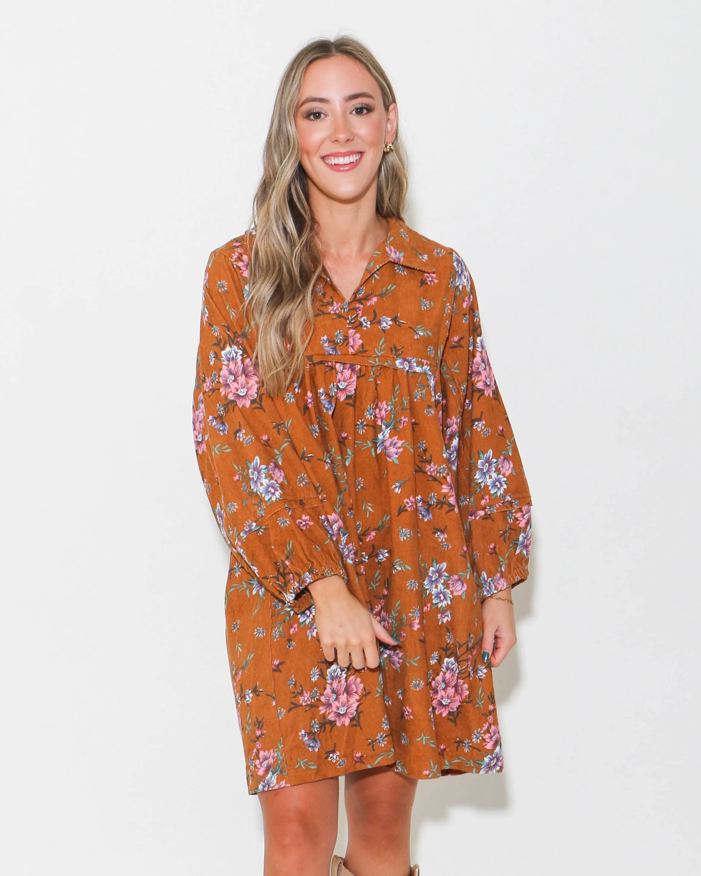 Floral Print Corduroy Dress