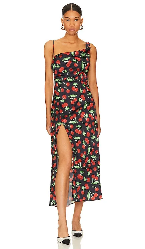 For Love & Lemons Xena Midi Dress in Black, Red