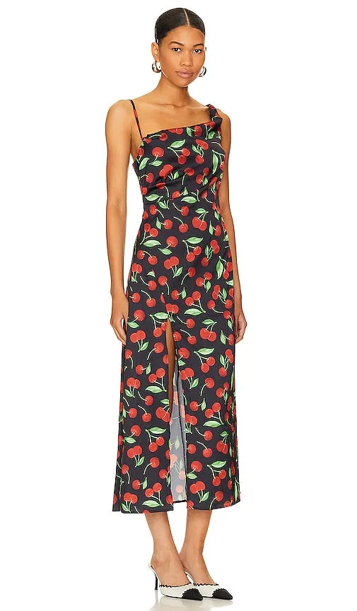 For Love & Lemons Xena Midi Dress in Black, Red