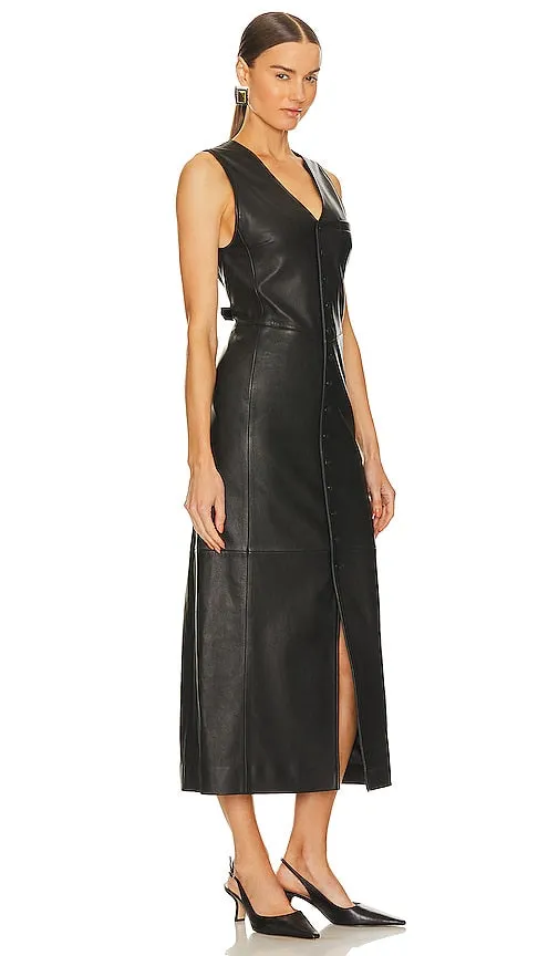 FRAME Leather Midi Vest Dress in Black
