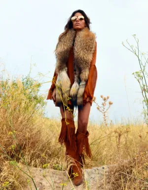 Fur Collar with Tails in Tan