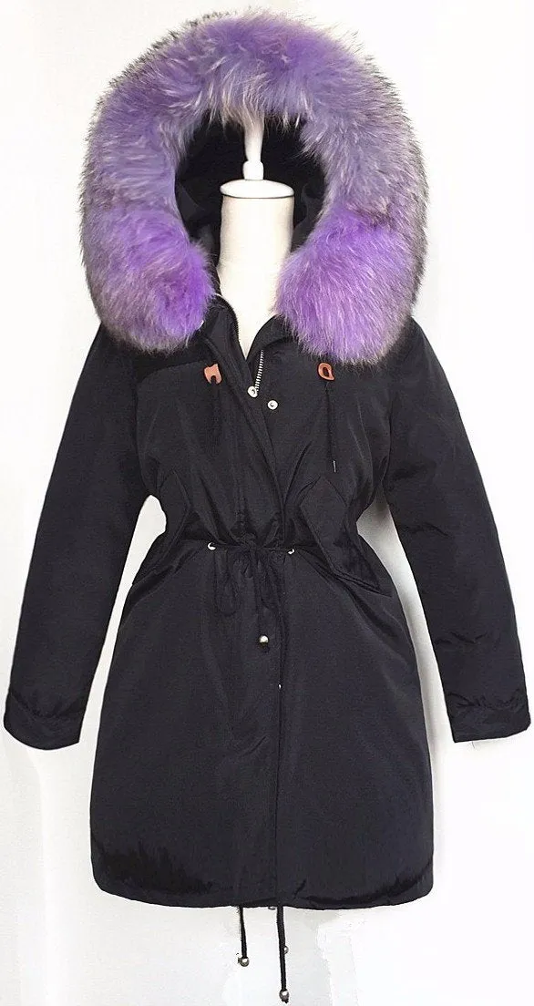 Fur Hooded Down Parka Coat