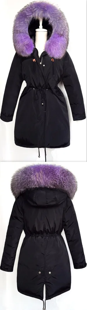 Fur Hooded Down Parka Coat